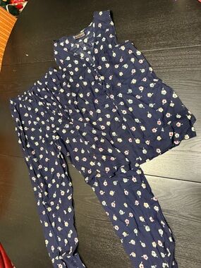 VTG 90s Tracy Evans Navy Floral Two-Piece Pantsuit